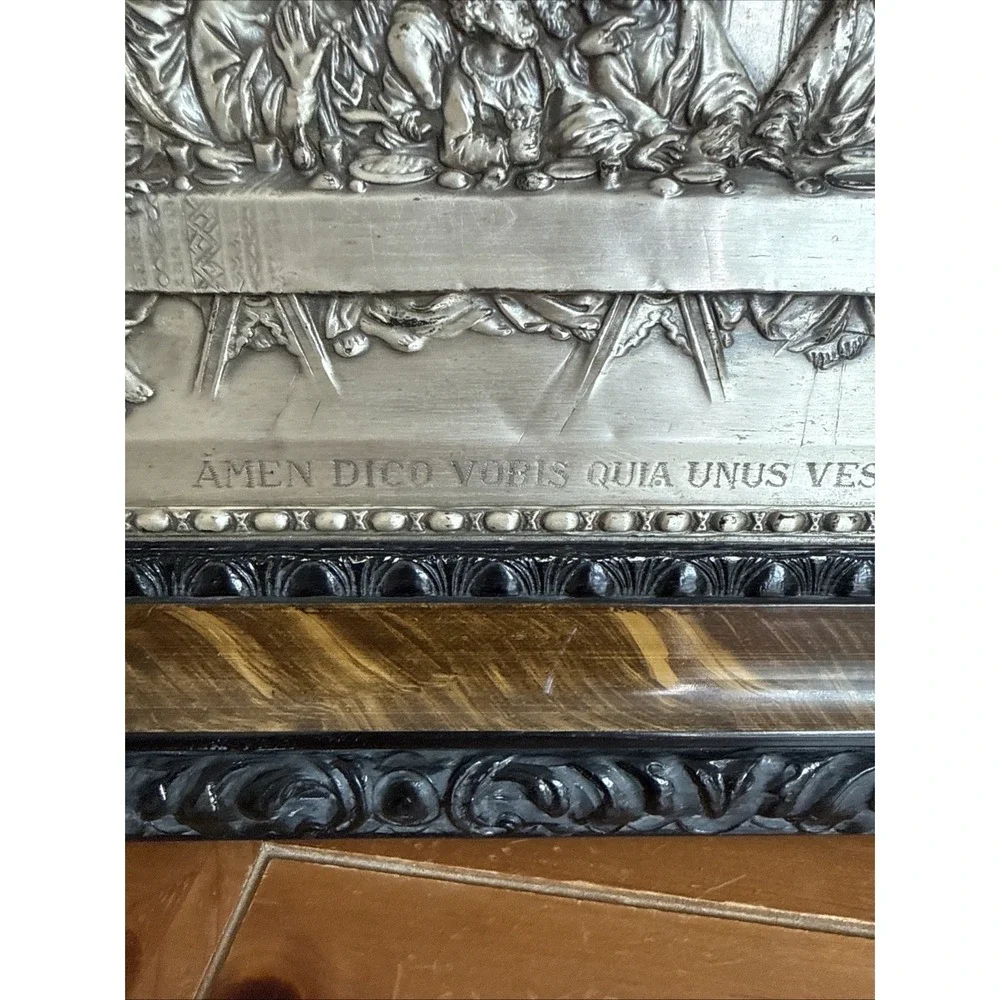 Vtg Made In Spain Aluminum Raised Relief The Last Supper Framed Wall Art 12x18